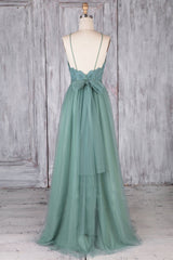 A Line Backless Lace Green Long Prom Dresses, Backless Green Lace Formal Graduation Evening Dresses